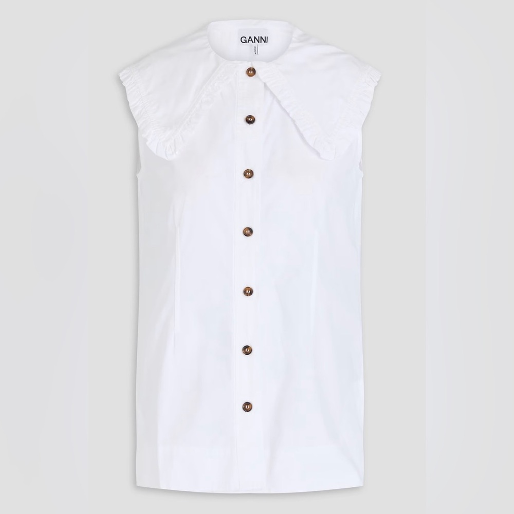 GANNI Ruffled Poplin Cotton Blouse